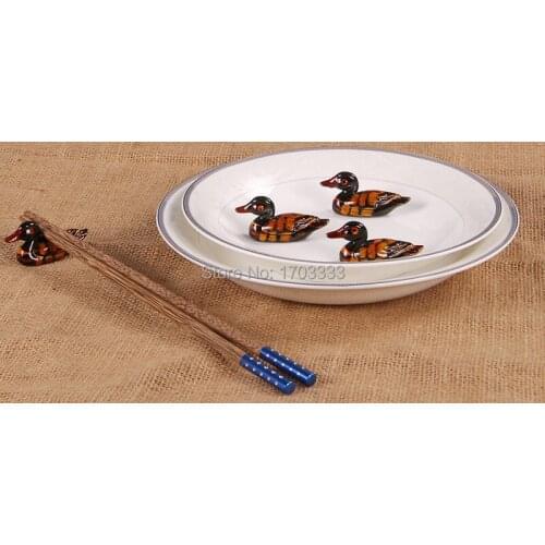 Wholesale bamboo prosperity print cute duck chopstick holder box set Chinese characteristics Free Shipping