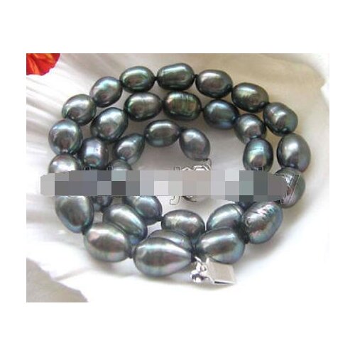P5703- 17" 10-11mm natural black baroque freshwater pearl necklace - 925 silver
