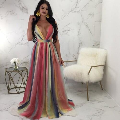 Sexy Colorful Deep V-Neck Chiffon Maxi Dress Women Elegant Spaghetti Strap Backless Floor Length Long Party Dresses Gown Vestido