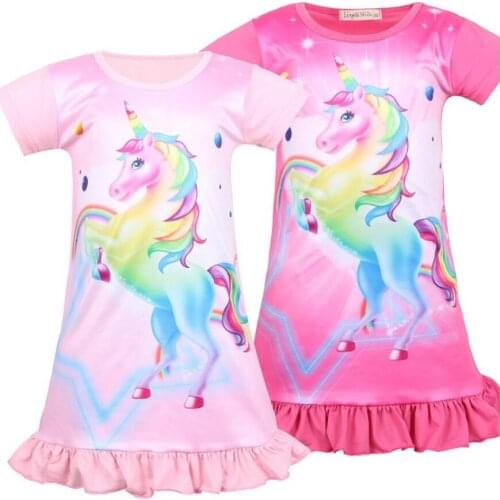 Grils Dress Summer Unicorn Print Baby Girls Dresses Party Princess Dress Short Sleeves Birthday Dresses Casual Costume 4-9 Years