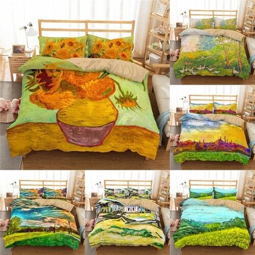 Bedding Set Van Gogh Ink Painting Comforter Cover 2/3pcs Sun Flower Duvet Cover Pillowcase Boy Room Decoration Bedspread
