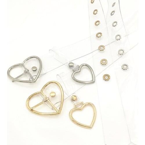 Durable Simple Heart Transparent Belts Clear Single row metal holes Waist Belt Women Metal Buckle Belts Heart Pendant Waistband