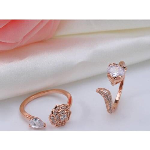 Adjustable Ring Women Ring Rose Gold Color Flower Inlaid Cubic Zirconia Ring Surprise Birthday Gift for Girlfriend Party Dance