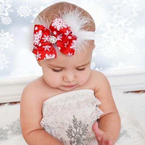 Christmas cute bow feather baby headband hair accessory