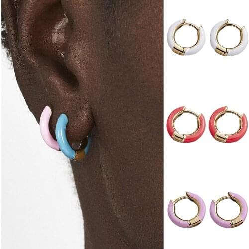 Bohemia Vintage Earrings Womens Fashion Simple Geometric C Shaped Cuff Ear Rings Charm Enamel Mini Hoop Earrings For Women Gift