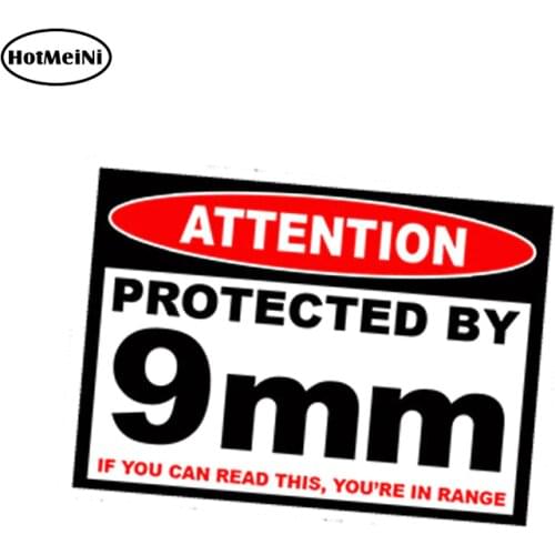 HotMeiNi 13cm x 9.75cm Car Styling Protected 9 mm Warning Sticker Pistol Gun Case Safe Ammo Box 9mm Amendment Car Sticker