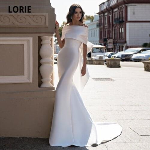 LORIE Mermaid Wedding Dresses with Bow Strapless Satin White Ivory Wedding Gown Custom Made Bride Dress vestido de noiva 2020