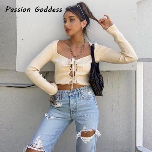 Street Women Korean Style Hollow Out Bandage Knitted Tee Sweater Bandage Shirts Long Sleeve Knitted Open Sweater-Shirts Cardigan