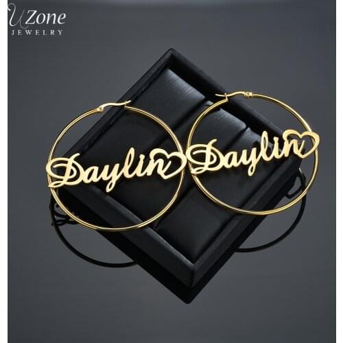 UZone Custom Name Stainless Steel Hoop Earrings 2021 Trend Half Heart Earring for Women Girls Jewelry Birthday Personalized Gift