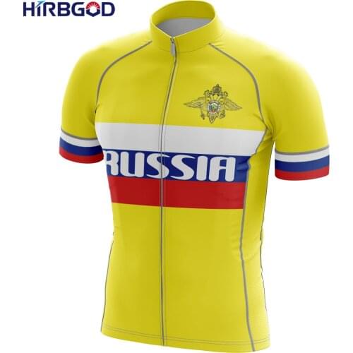 HIRBGOD Striped Flag Print Cycling Clothing for Russia Mens Patriotic Bike Shirt Yellow Wear-Resistant Bicycle Jersey,TYZ942-01