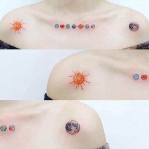 8pc/Lot Color Planet Temporary Tattoo Set Sticker Waterproof Lasting Men Women Fake Tattoo Moon Sun Star Arm Leg Tattoo Stickers