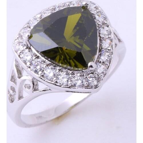 Love Monologue Excellent Green Crystal Cubic Zirconia Geometric Silver Color Rings Fashion Jewelry X0060