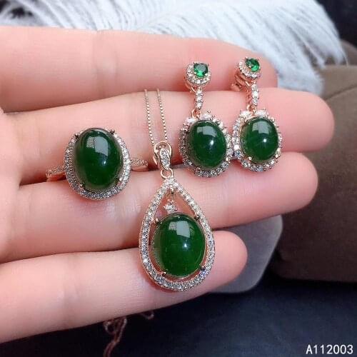 KJJEAXCMY Fine Jewelry 925 sterling silver inlaid natural Jasper ring pendant earring set fashion supports test