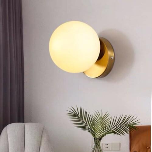 Nordic style iron led warm childrens room bedroom bedside led wall lamp living room dining room glass ball wall lamp