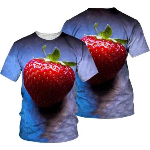 3D Sweet Strawberry Print T-shirt Women 2021 Summer O Neck Short Sleeve Tees Tops Sweet Style Female Clothes Casual T-shirts