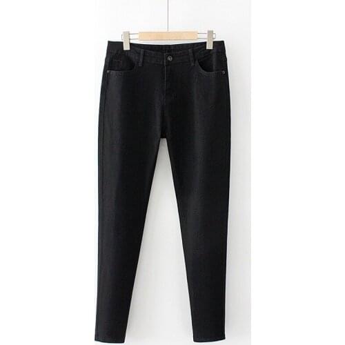 Plus Size Womens Slim Jeans Casual Stretchable Solid Denim Long Pants