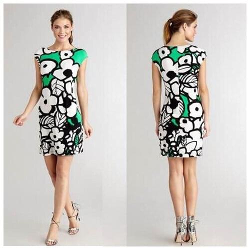 Peony printing short sleeve Italian brand ladies fashion model silk jersey fabrics slim dress