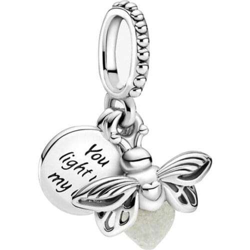 1Pcs New Cute Firefly Pendant DIY Beads Suitable for Original Pandora Charm Bracelet Ladies Jewelry Making Gifts
