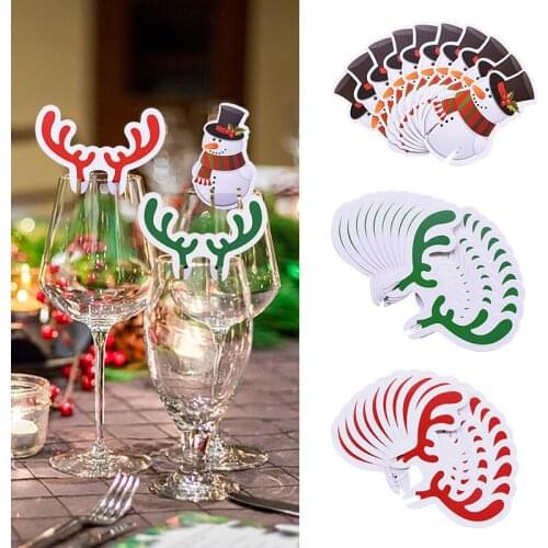50pcs/lot Christmas Cup Card Santa Claus Elk Laser Cut Table Mark Wine Glass Name Place Card for Wedding Birthday Party Supplies