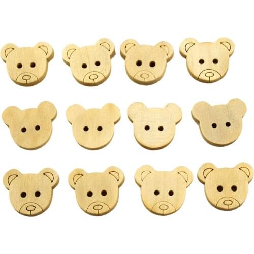 500PCS 2 Holes Cartoon Bear Children Clothing Diy Decorative Wood Buttons 12mm Wooden Button Color Clothing Accessories