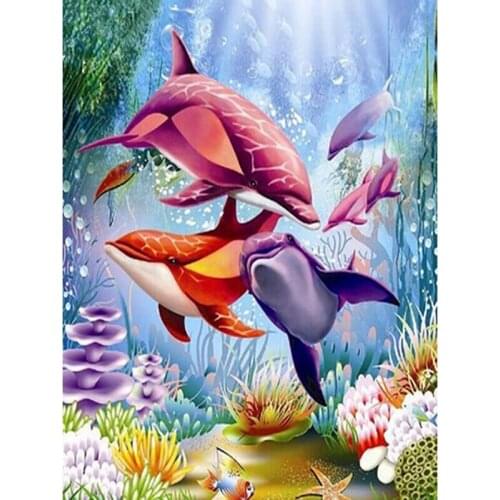 5D Diy Diamond Painting Seabed Dolphin Snow Mountain Wolf Wild Crane Diamond Embroidery Animal Cross Stitch Home Decoration