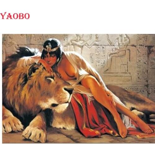 DIY 3d diamond embroidery Egypt sexy woman and lion full square round diamond painting cross stitch kit mosaic decor home art