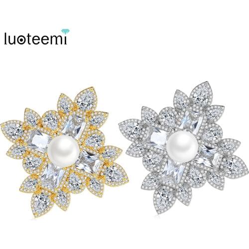 LUOTEEMI Square Imitation Pearls Brooches for Women Girls Party Brooch Pin Fashion Dress Coat Accessories Christmas Gifts