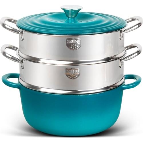 Household double-layer stainless steel steamer large capacity thickened enamel cast iron pot energy saving health gas cooker