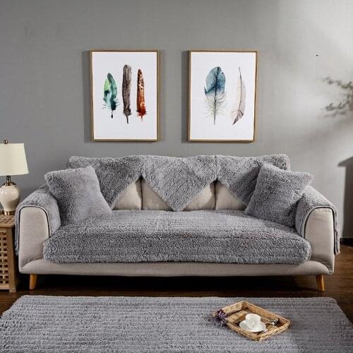 1 Piece Fashion Plush Sofa Cover Towel Soft Slipcover Resistant Seat Solid Couch Cover For Living Room L-shaped Sofa Decor