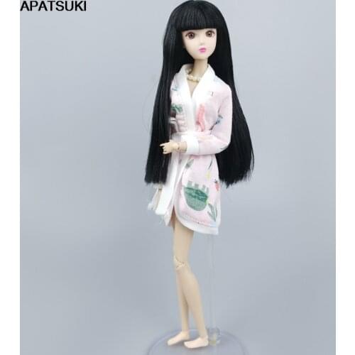 Flower Pink Rabbit Bathrobe For Barbie Doll Clothes Bathroom Suit Winter Pajamas Casual Sleeping Robe Kids & Baby Toy