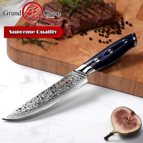 Damascus Steak Knife Chef Kitchen Tools VG10 Japanese Stainless Steel Utility Tomato Gadgets Blue G10 Handle Slicing Cutlery