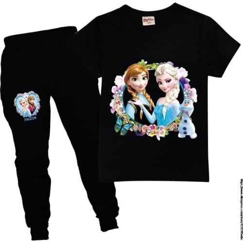 Frozen Elsa Kids Clothes Kids Cartoon Outfits Baby Girls Summer Tees Suits 2-16 Years Children Clothing T-shirt + Pants /short