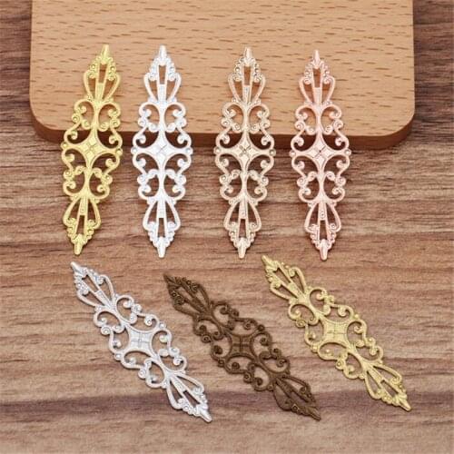 10pcs 15x57mm Long Filigree Flower Motif Hollow Pendant For DIY Necklace Bracelet Jewelry Making Findings Accessories