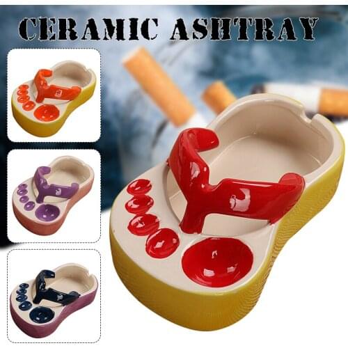 Ceramic Ashtray without Lid Creative Flip-flop Shaped Ashtray with Cigarette Rest for Home Office Bar 13*8*5.5cm A1