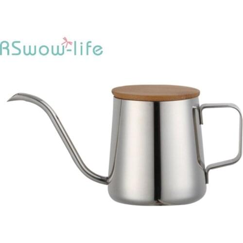 Wooden Lid Coffee Pot Stainless Steel Hand-held Pot Slender Coffee Pot For Kitchen Bar Supplies