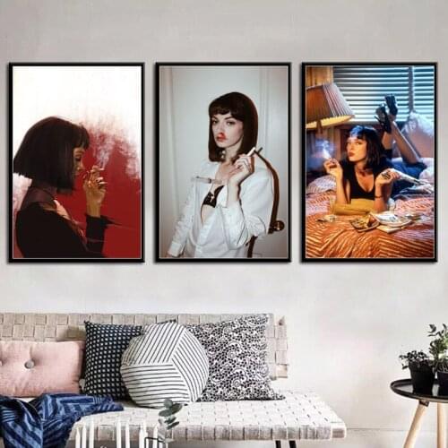 Pulp Fiction Mia Wallace Hot Movie Characters Canvas Poster Prints Photo Portrait Pictures Bar Hotel Cafe Wall Art Decor Mural