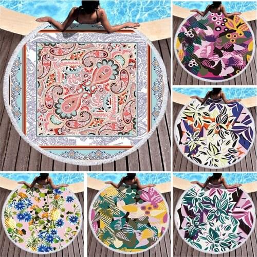 Color printing flowers Round beach towel Fringed beach towel Sea beach towel luxury beach towel Microfiber towel beach towel spa