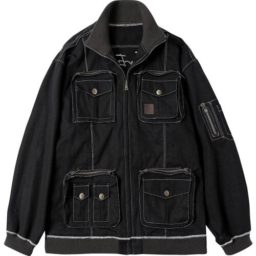 Multi Pockets Zipper Jackets Men Vintage Autumn Cargo Jacket Outwear Hip Hop Streetwear Techwear Jacket Coat