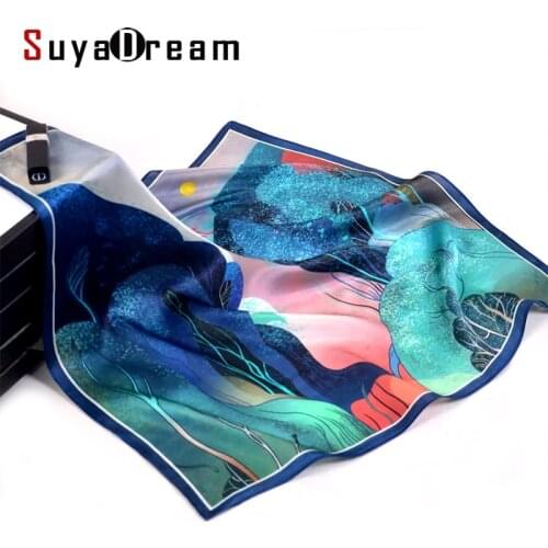 Suya Dream 100% REAL SILK Woman Silk Scarf 53x53cm Square Printed Scarves