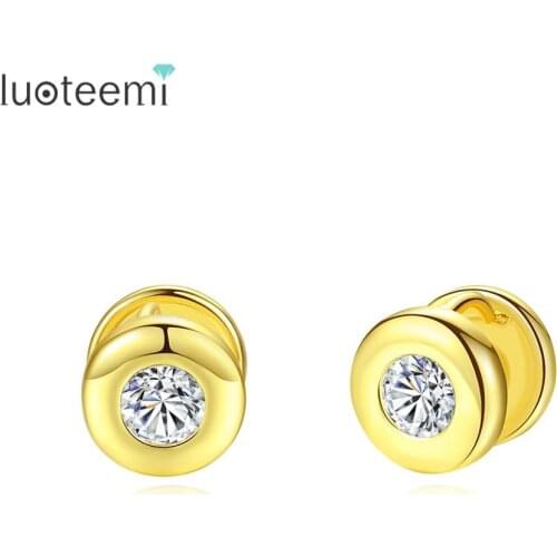 LUOTEEMI Design Round Stud Earrings for Women Dating Party Shiny CZ Two Colors Trendy Female Jewelry Pendientes Christmas Gift