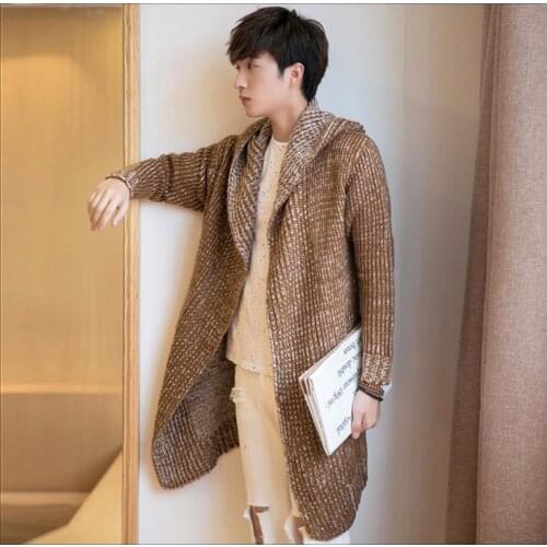 M-3xl Autumn And Winter New Tide Mens Windbreaker Jacket Slim Long Thicken Trench Coat Casual Cloak Youth Knit Cardigan Coats