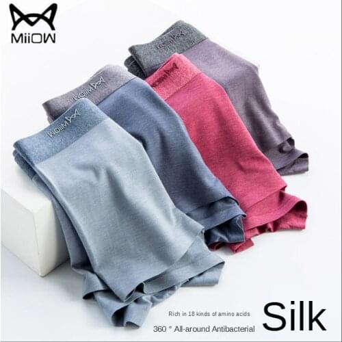Miiow 60s Modal Mens Underwear Mulberry Silk Antibacterial Breathable Four Legged Pants Large Flat Angle Short Low Waistband