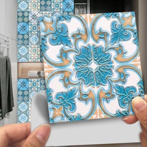10pcs Retro Pattern Tile Floor Stair Sticker Bathroom Kitchen Decoration Waterproof Wall Sticker Peel & Stick Art Wallpaper