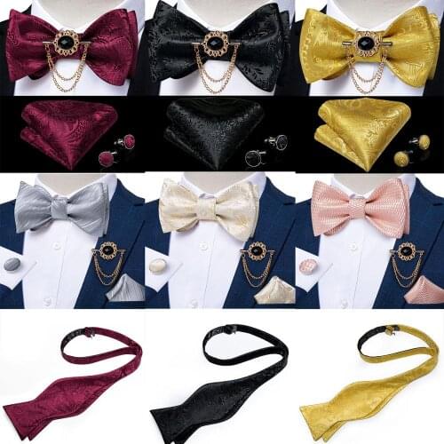 New Fashion Red Paisley Solid Pink Mens Bow Tie Set Business Wedding Bowknot Self Tie Bowtie Groom Party Accessories DiBanGu