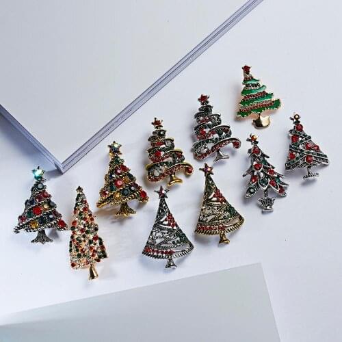 New Christmas Tree Brooches Women Vintage Gold Christmas Tree Rhinestone Brooch Pins Wedding Party Jewelry High Quality