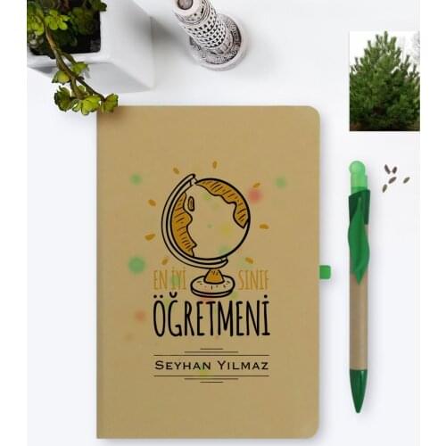 Personalized Best Class Teacher Themed Environmentalist Notebook and Seeded Pen Set-4