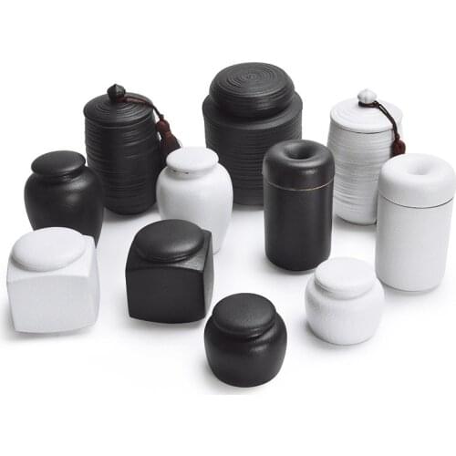 Portable travel Tea Caddy Sealed Jar Large capacity Candy storage black pottery tea can Storage Spice Tea Boxes Sugar Bowl