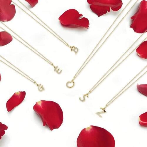 Simple fashion 26 capital letters plated cold necklace womens Micro setting Zircon Pendant Alphabet name anniversary necklace