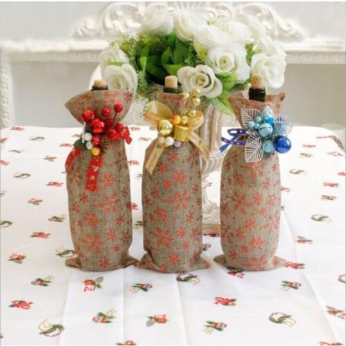 Christmas Decration Bottle Cover Happy Christmas Red Santa Wine Bottle Cover Dinner Table Party Decoration Christmas Accessories