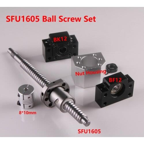 SFU1605 Set RM1605 rolled ball screw C7 With End Machined + 1605 Ball Nut & Nut housing BK/BF12 End Support +8mm x 10mm Coupler